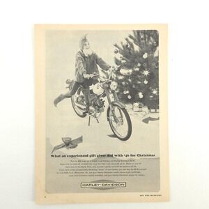 HARLEY-DAVIDSON Print Ad 1960s M-50 Christmas Promo Art Upcycled Decor VTG